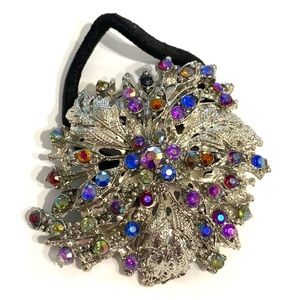 Ponytail Holder Brooch Rainbow Rhinestones 2 In 1